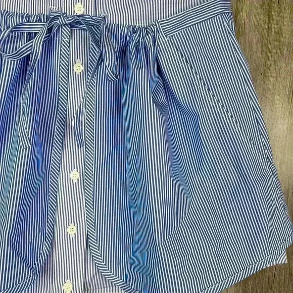 Thakoon Mini Skirt 6 Mini Blue White Stripes Pockets Layered Button Front Cotton - Picture 3 of 8